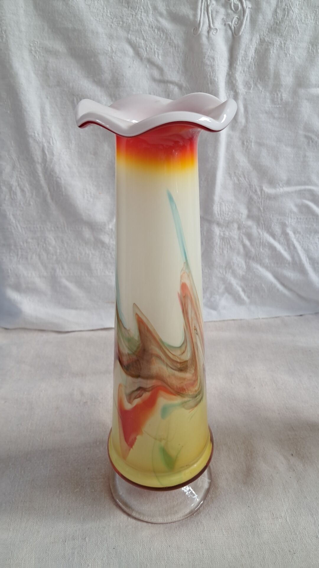 Vintage Opaline Multicoloured Glass Soliflore Vase – 1970s