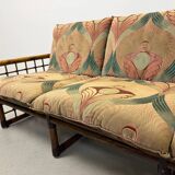 Canapé italien des années 1970 en bambou, rotin, laiton et tissu style Liberty