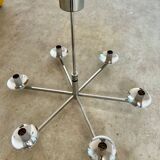 Old 6-light chandelier designed by Sciolari in chrome metal and smoked glass, 70s vintage