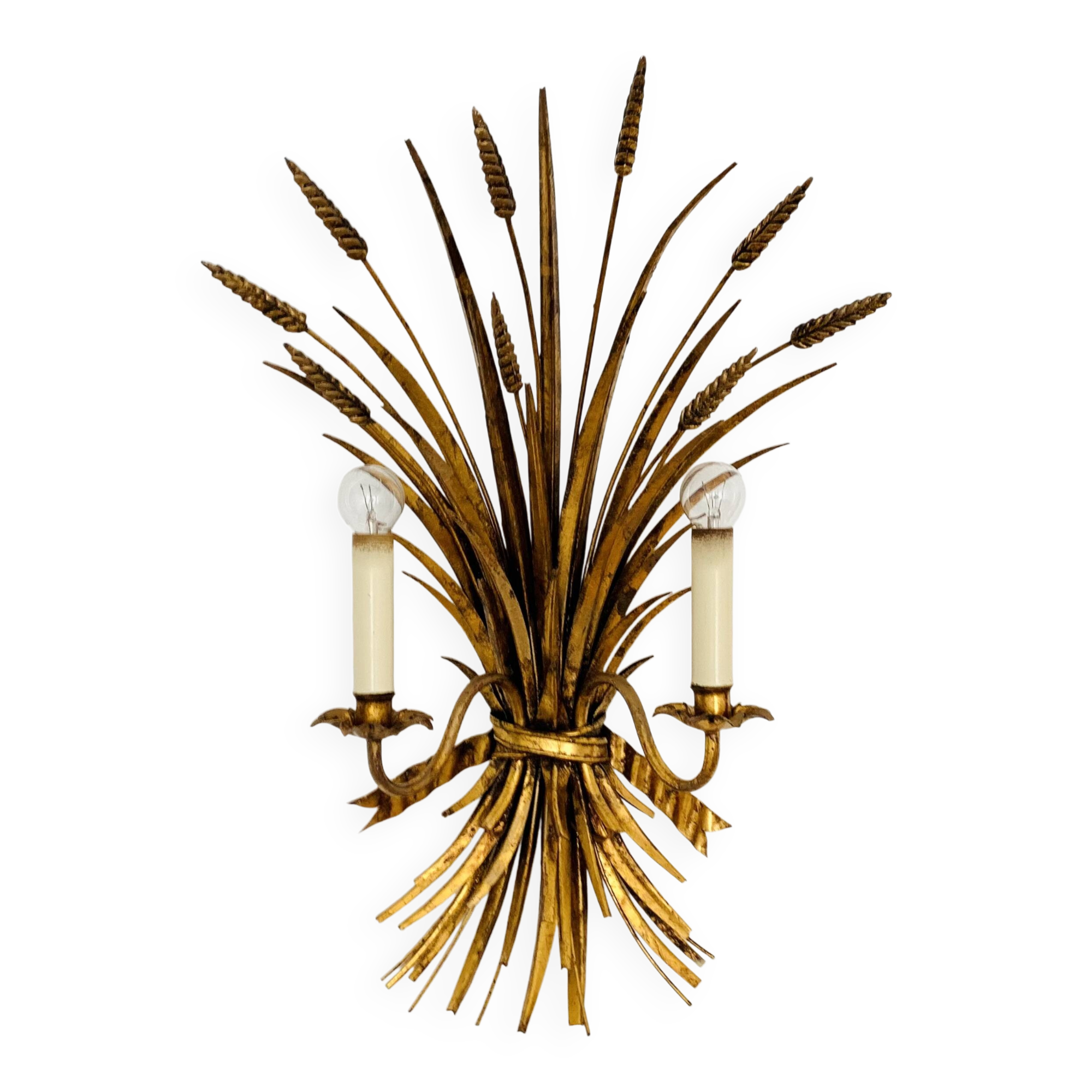 Large Gilded Italian Hollywood Regency Metal Wall Lamp by Hans Kögl