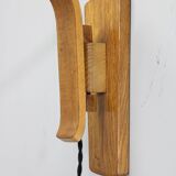 Adjustable oak and wicker wall lamp, Czechoslovakia, 1970s