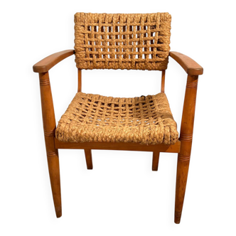Oak and Rope Arm Chair by Audoux and Minet, Vibo