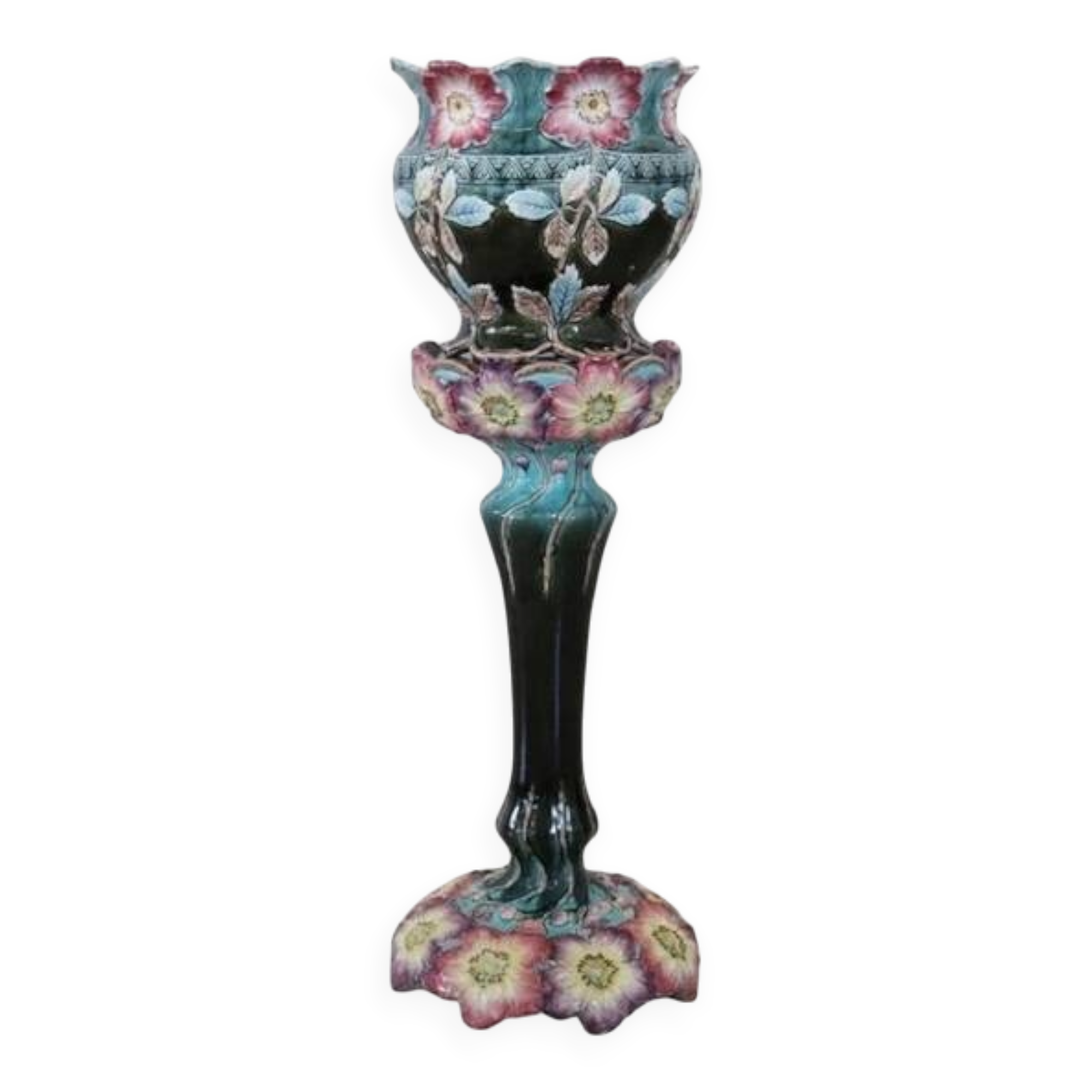 Art Nouveau ceramic vase with column, Italy early 20th century