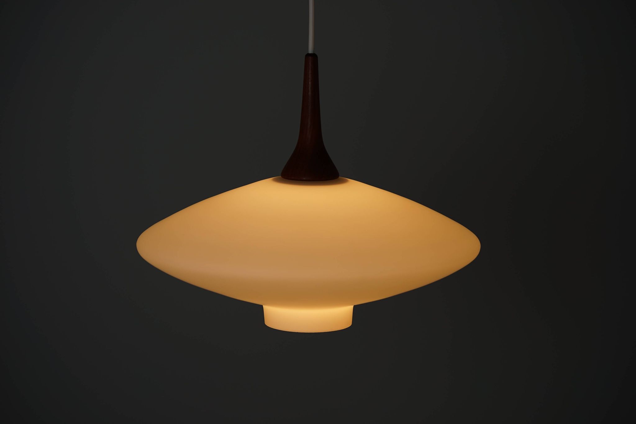 Danish Vintage UFO Lamp in Opal Glass and Teak 1960s