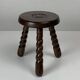 Pair of 2 midcentury brutalist modernist wood turned stools, ca 1950s