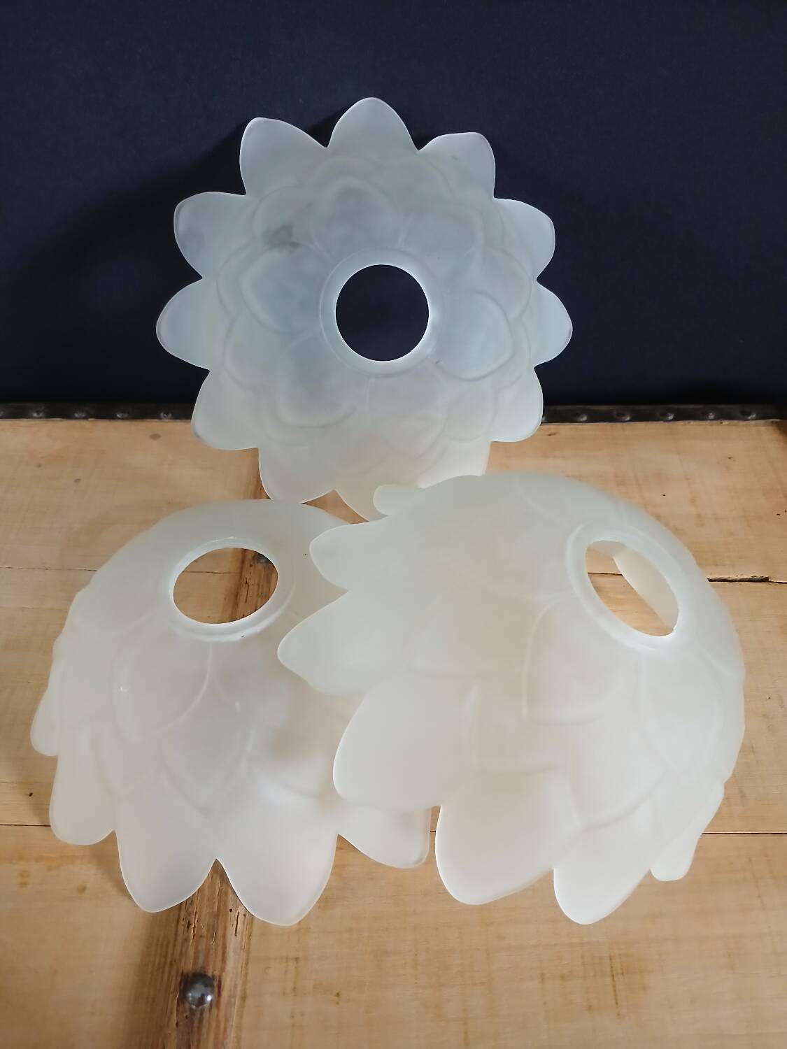 Set of 3 Art Deco glass paste pendant lights