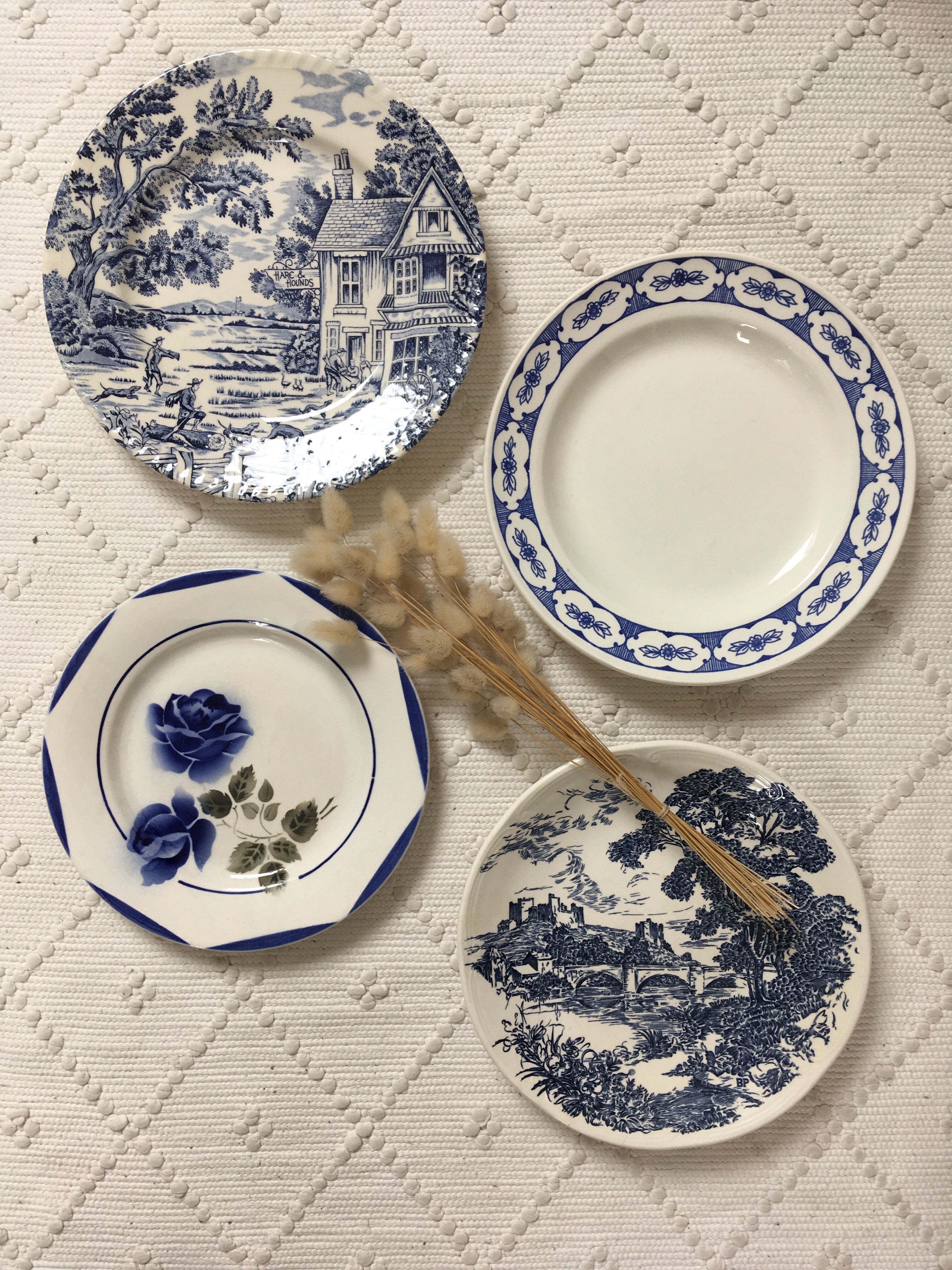Blue & white mismatched flat plates