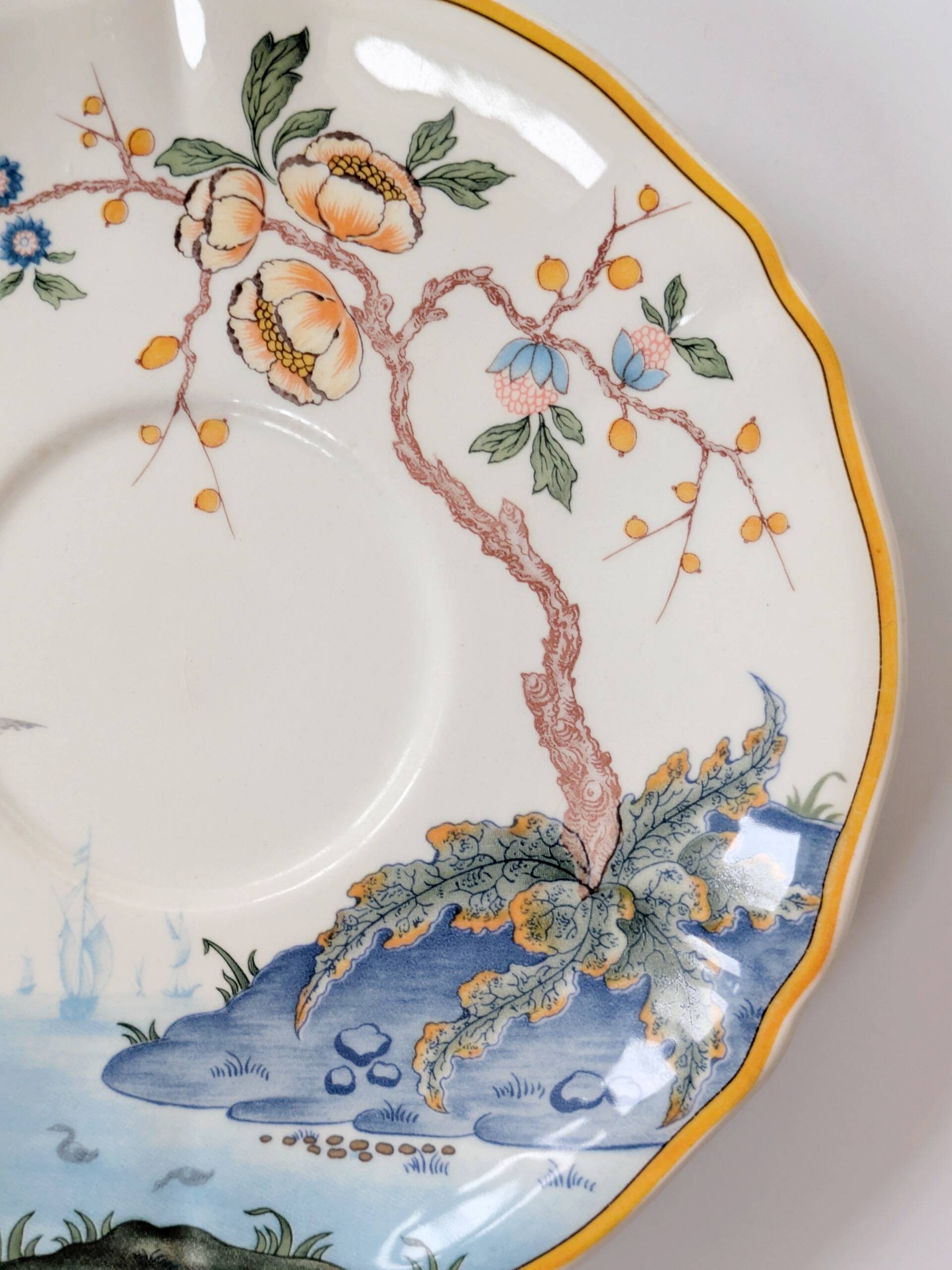 Set of 2 Gien Magellan "Caribbean" cups and saucers, vintage earthenware