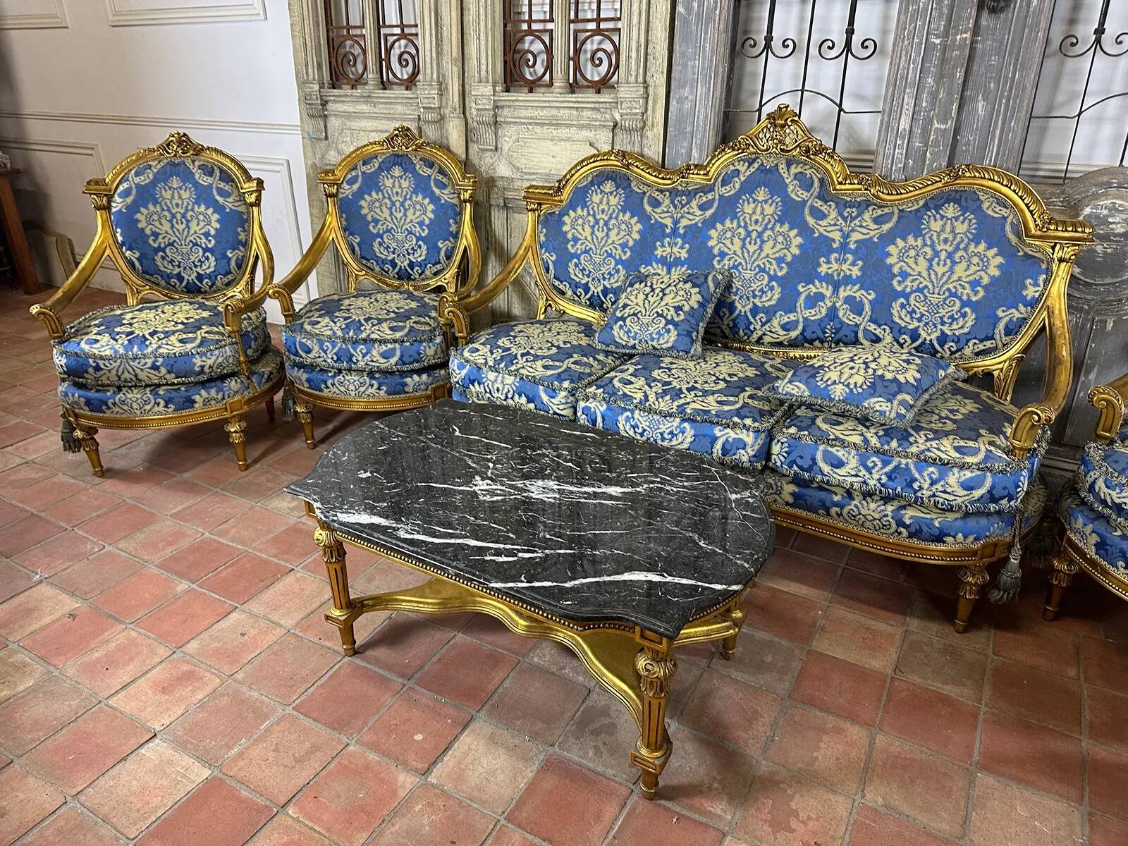 Méridienne/Chaise longue Louis XV dorée - Style Napoléon III
