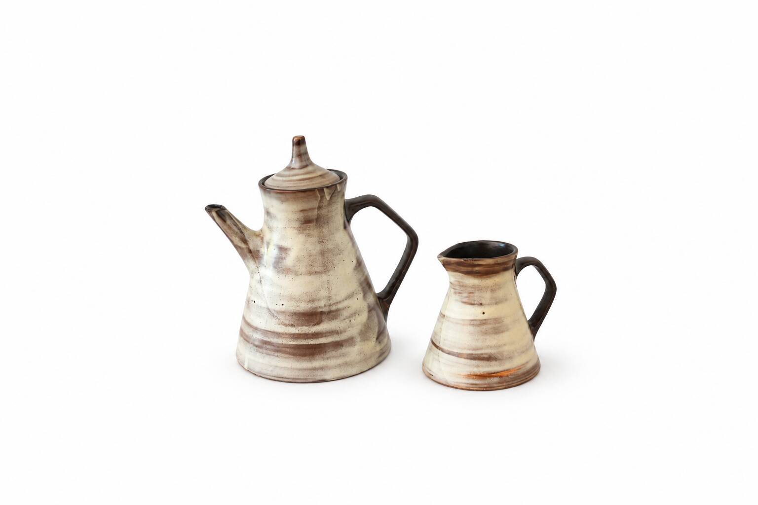 Coffee pot and cream jug in stoneware – Chantal & Thierry Robert – Les Grès du Loir