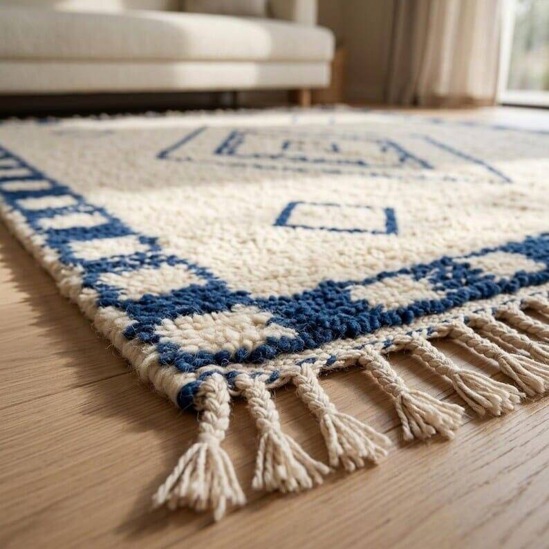 Traditional handmade pure wool Berber rug 2/3 m