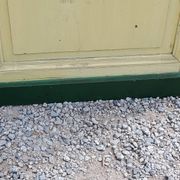 Late 19th century grocery counter in green and yellow patina painted wood