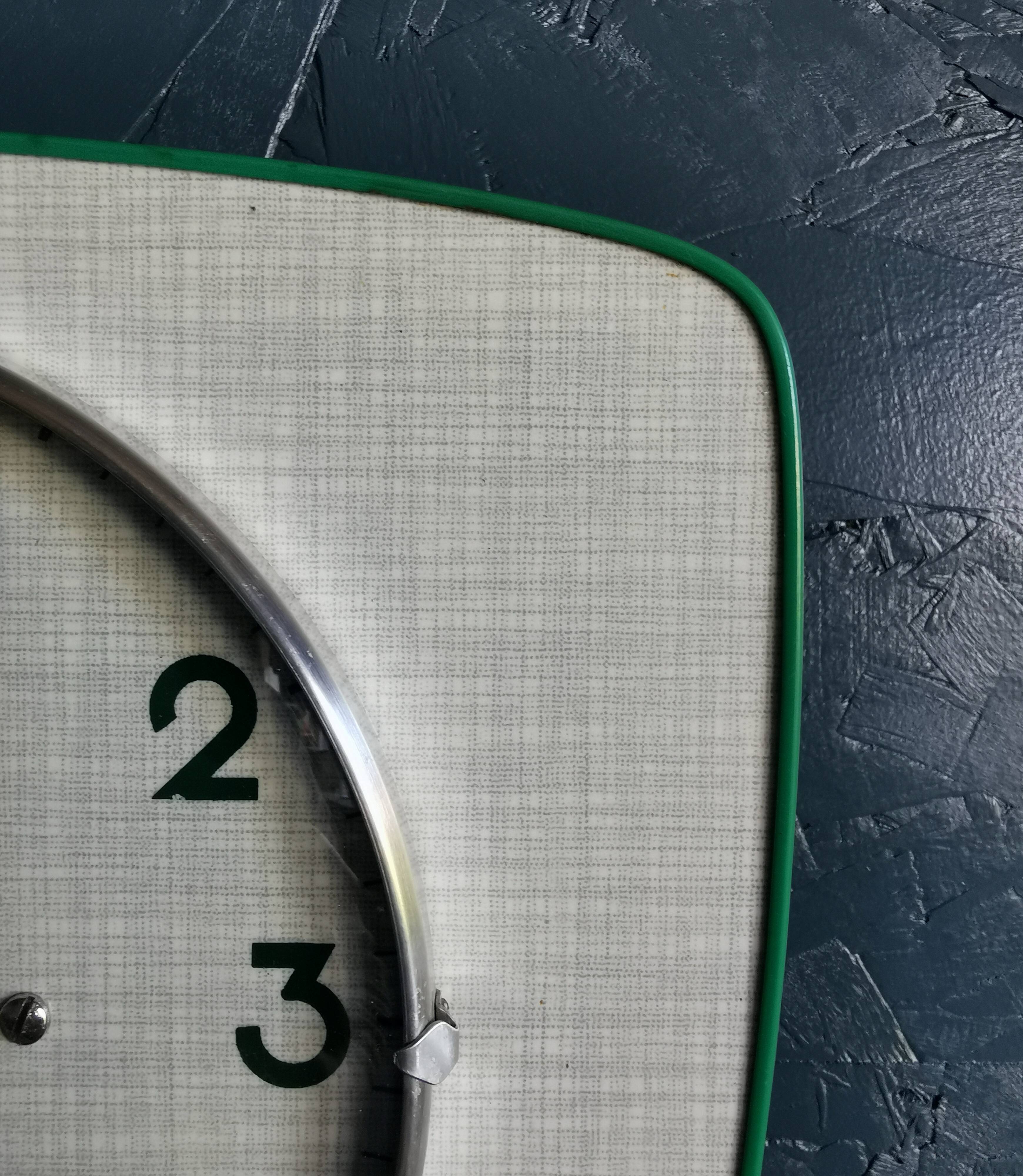Vintage formica clock silent trapezoid wall clock "Green Japy"