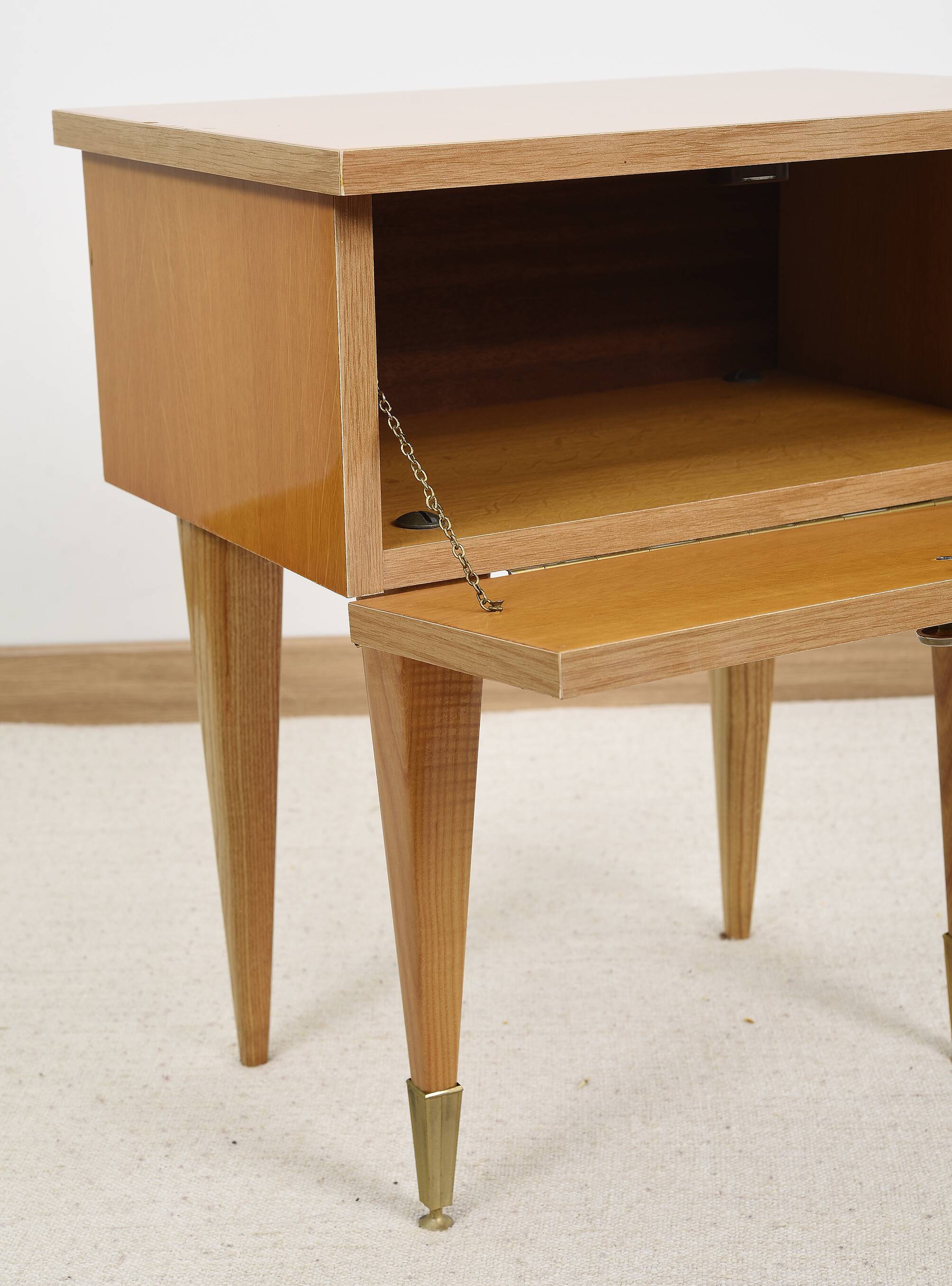 Vintage bedside table in blond oak