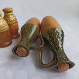Vintage wooden and ceramic condiment set
