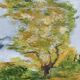 Tableau paysage automnal texturé, signé Jane
