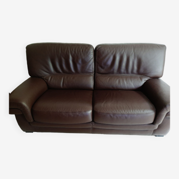Brown straight leather sofa