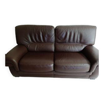 Brown straight leather sofa