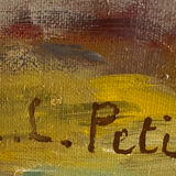 Hst painting of 1970 : "bouquet of muffliers flowers" signed m. l. petit