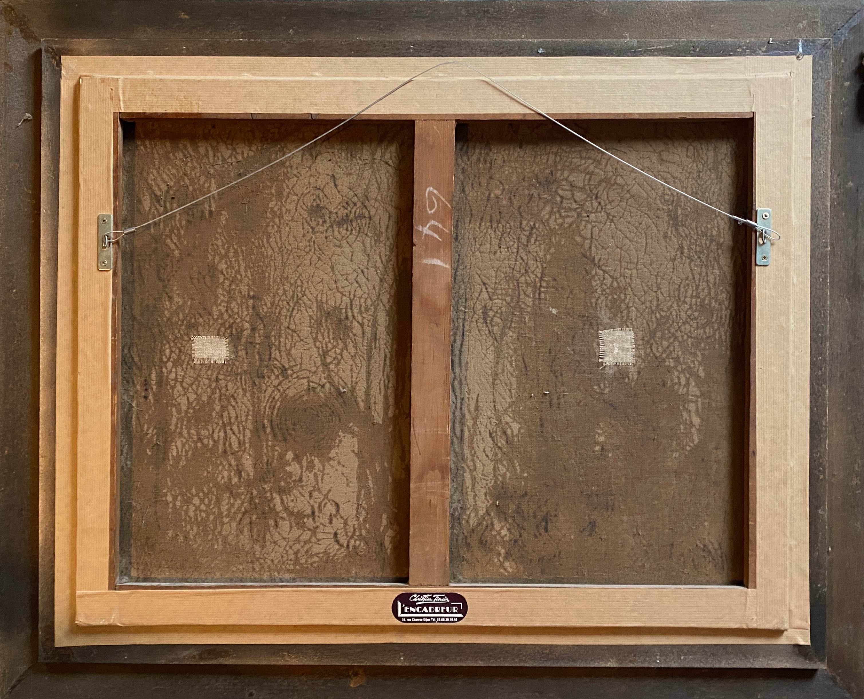 19th century HST painting "Boat in heavy weather" signed C. Lion + frame