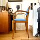 Bridge armchair in wood and blue skaï