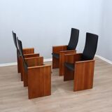 Set of 4 Segesta walnut and black letaher chairs Stildomus 1970s