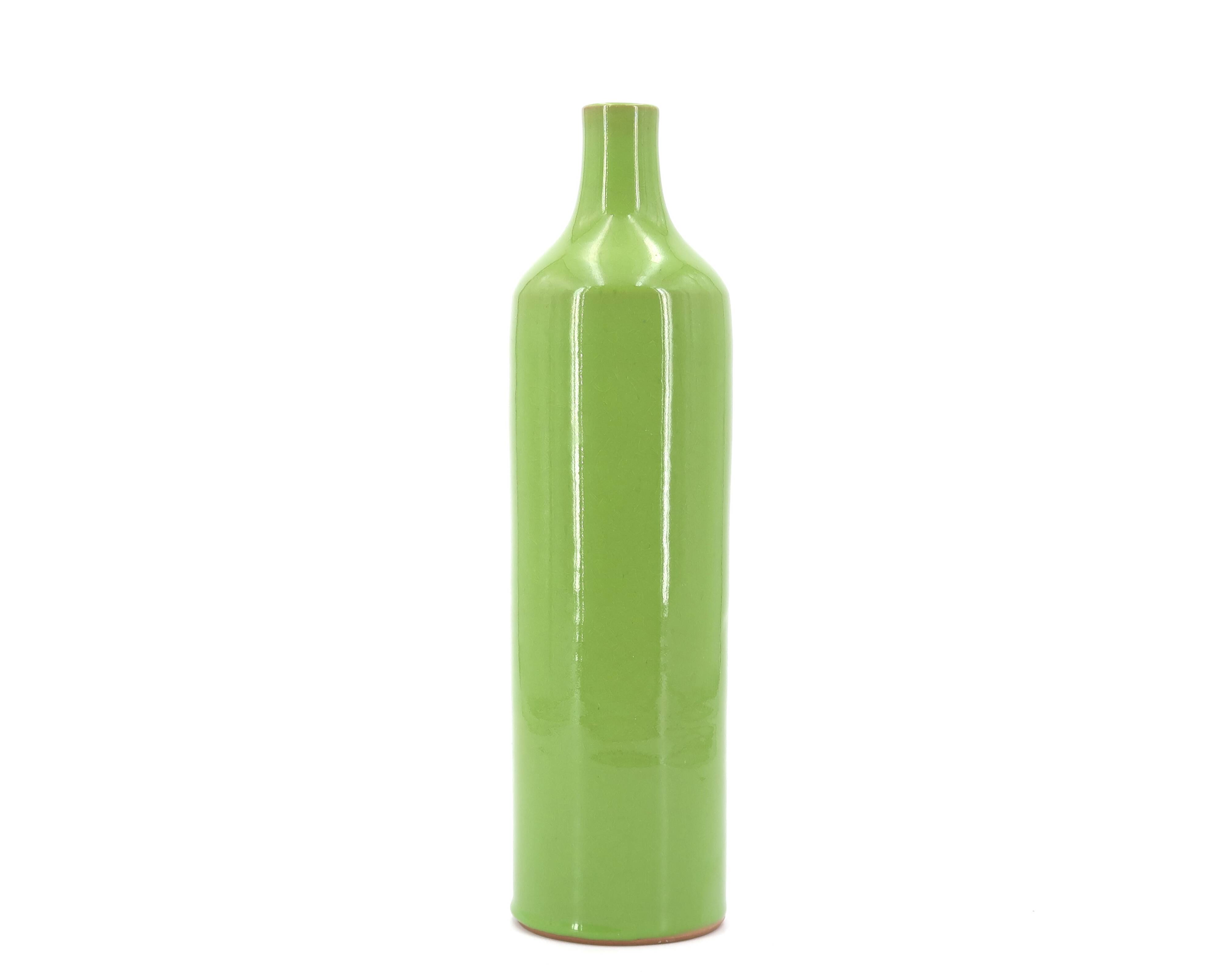 Bottle vase by Paul Badié, La Brague pottery in green ceramic