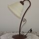 Vintage French Brown Metal Goose Neck Lamp With Textured Glass Shade