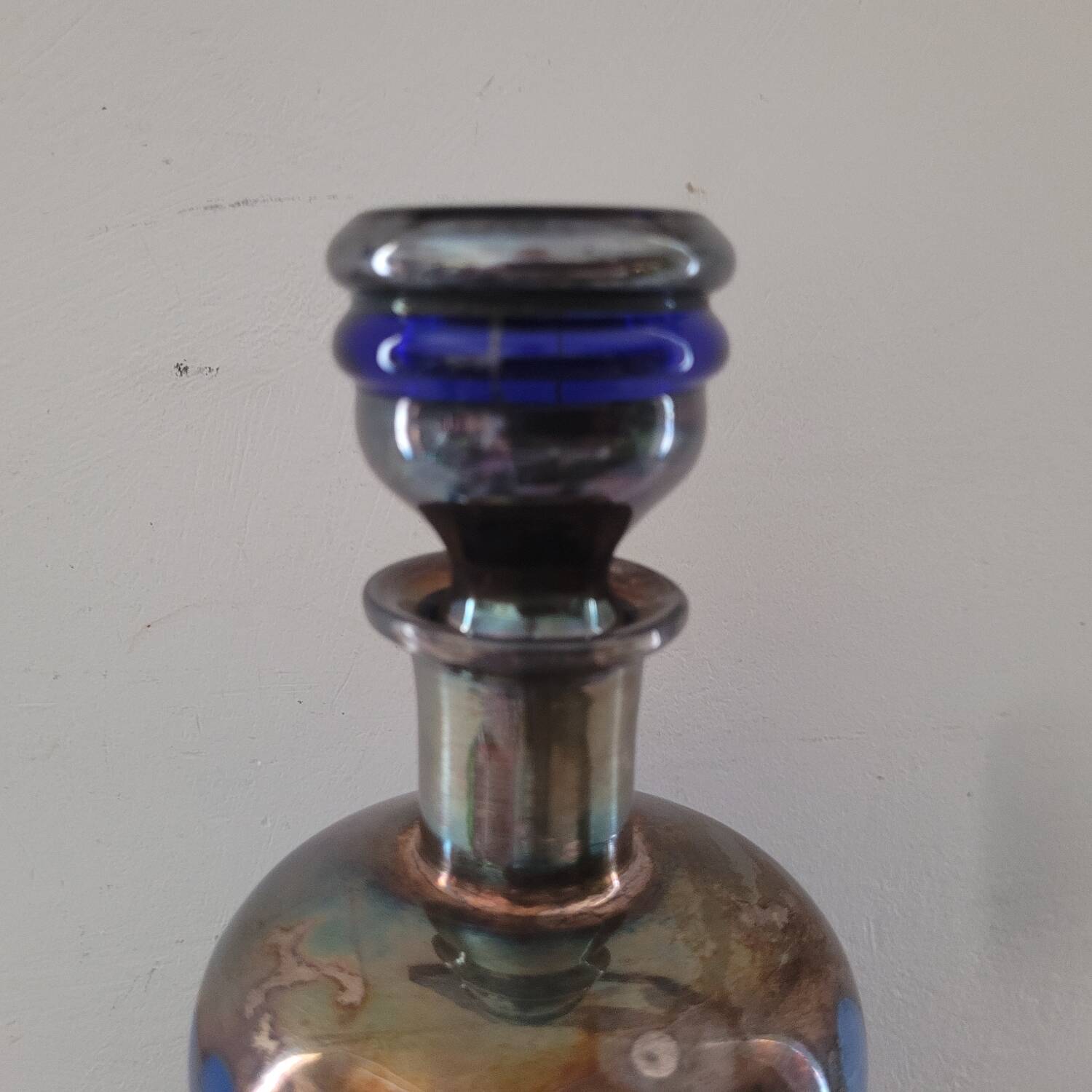 Carafe et 5 verres bleu cobalt décor or
années 1950