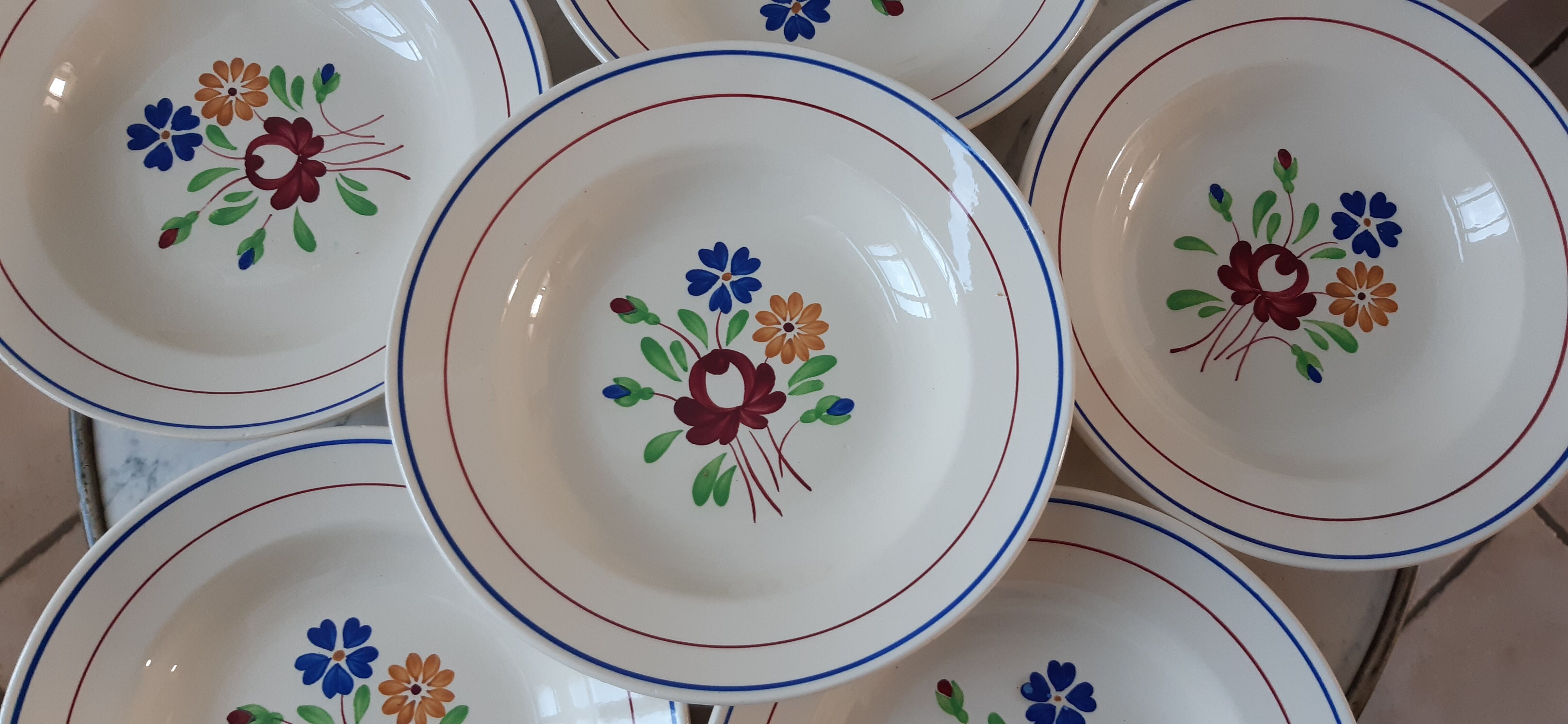 Set of 6 hollow plates Luneville model Chantilly