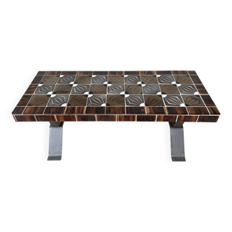 Table basse faïence et fer forgé mid century