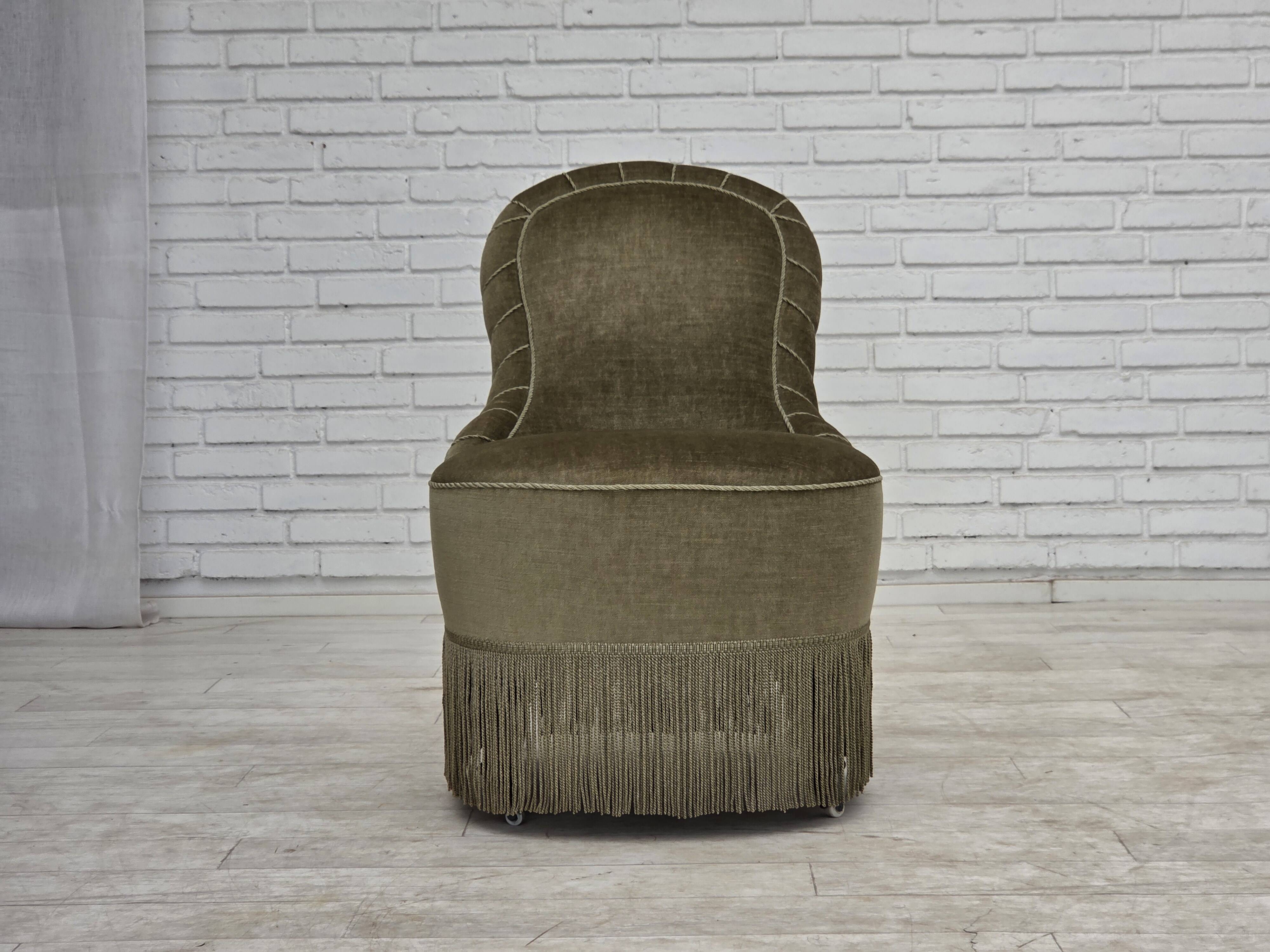 1960s, Danish easy chair, original green furniture velour.