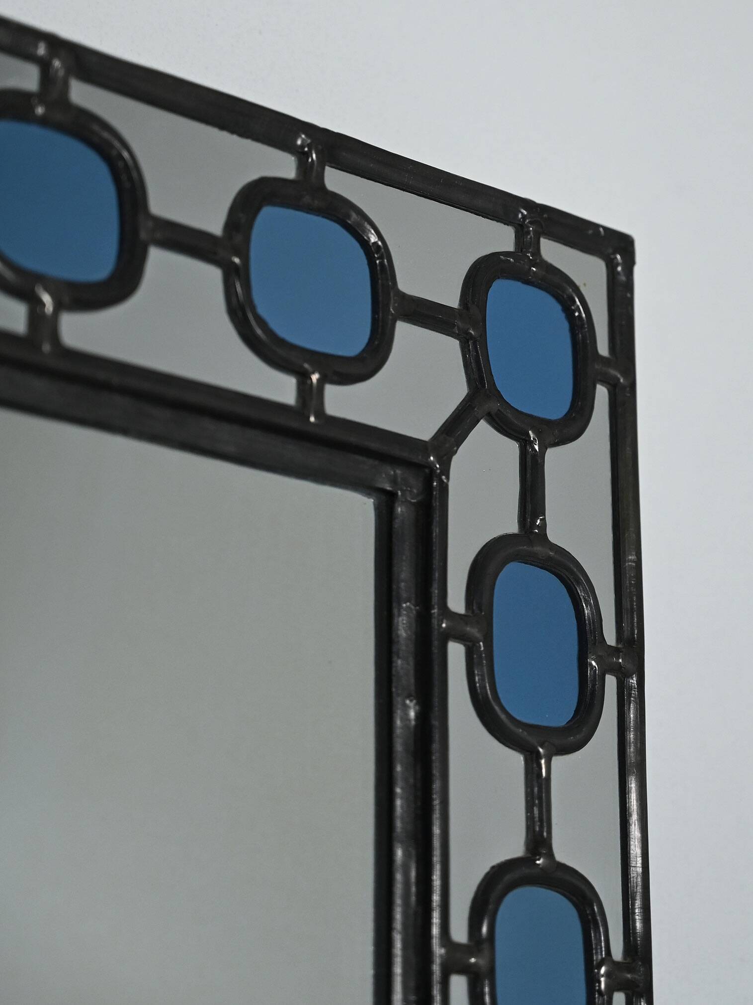 Scandinavian Mirror with light-blue leaded-glass frame