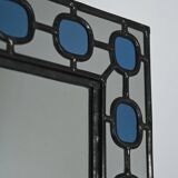 Scandinavian Mirror with light-blue leaded-glass frame