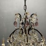 Chandelier vintage en cristal italien avec bobeches en verre lilas, 1