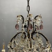 Vintage Italian Crystal Beaded Chandelier with Lilac Glass Bobeches, 1