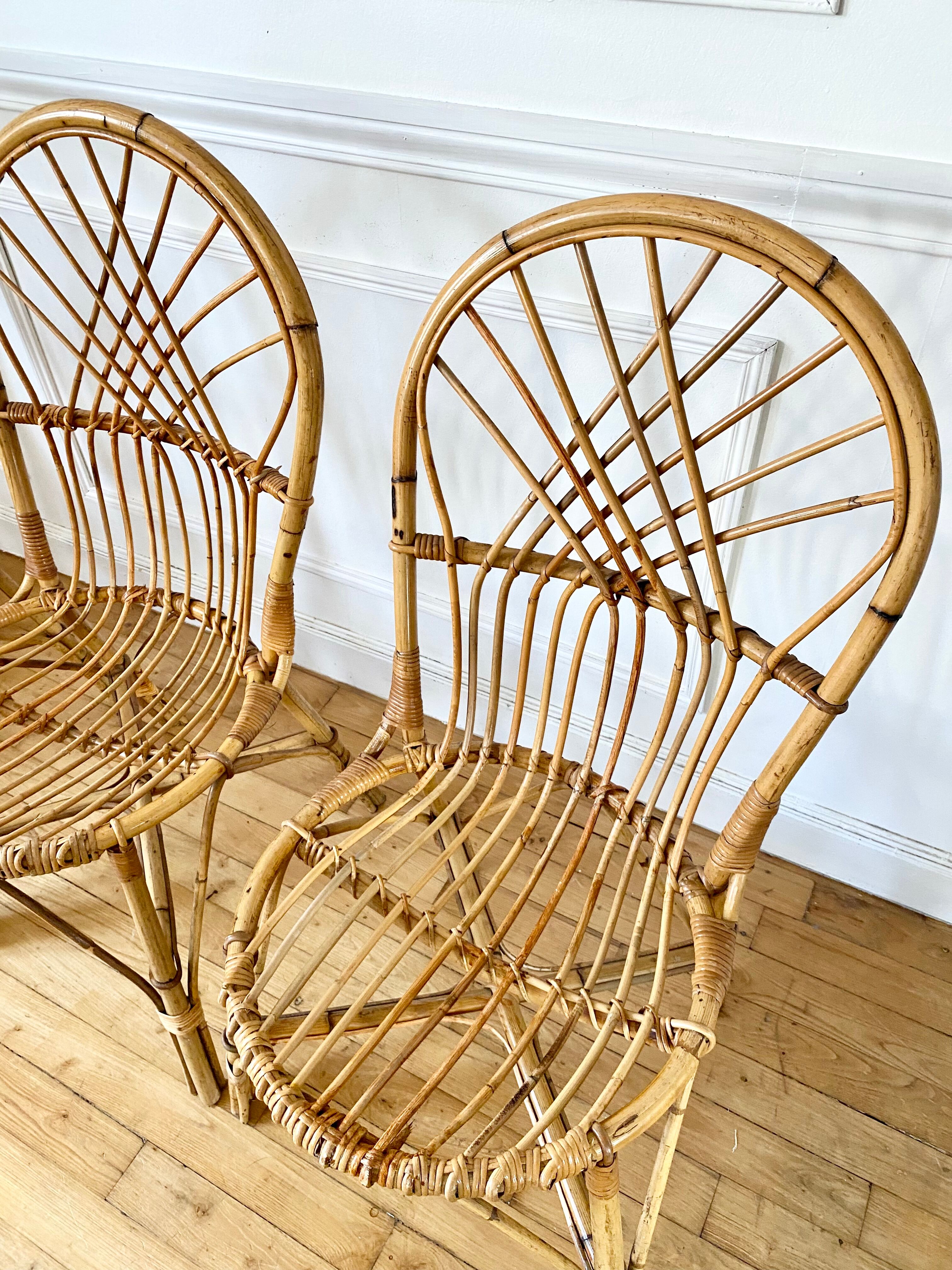 4 vintage rattan chairs