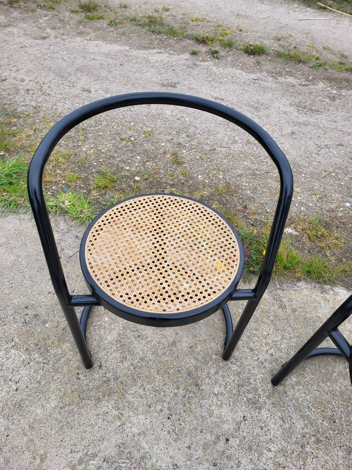 Set 2 tub chair Italian design black tubular metal frame - cane seat