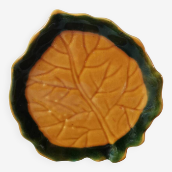 Vintage ceramic slip plate leaf shape Vallauris style