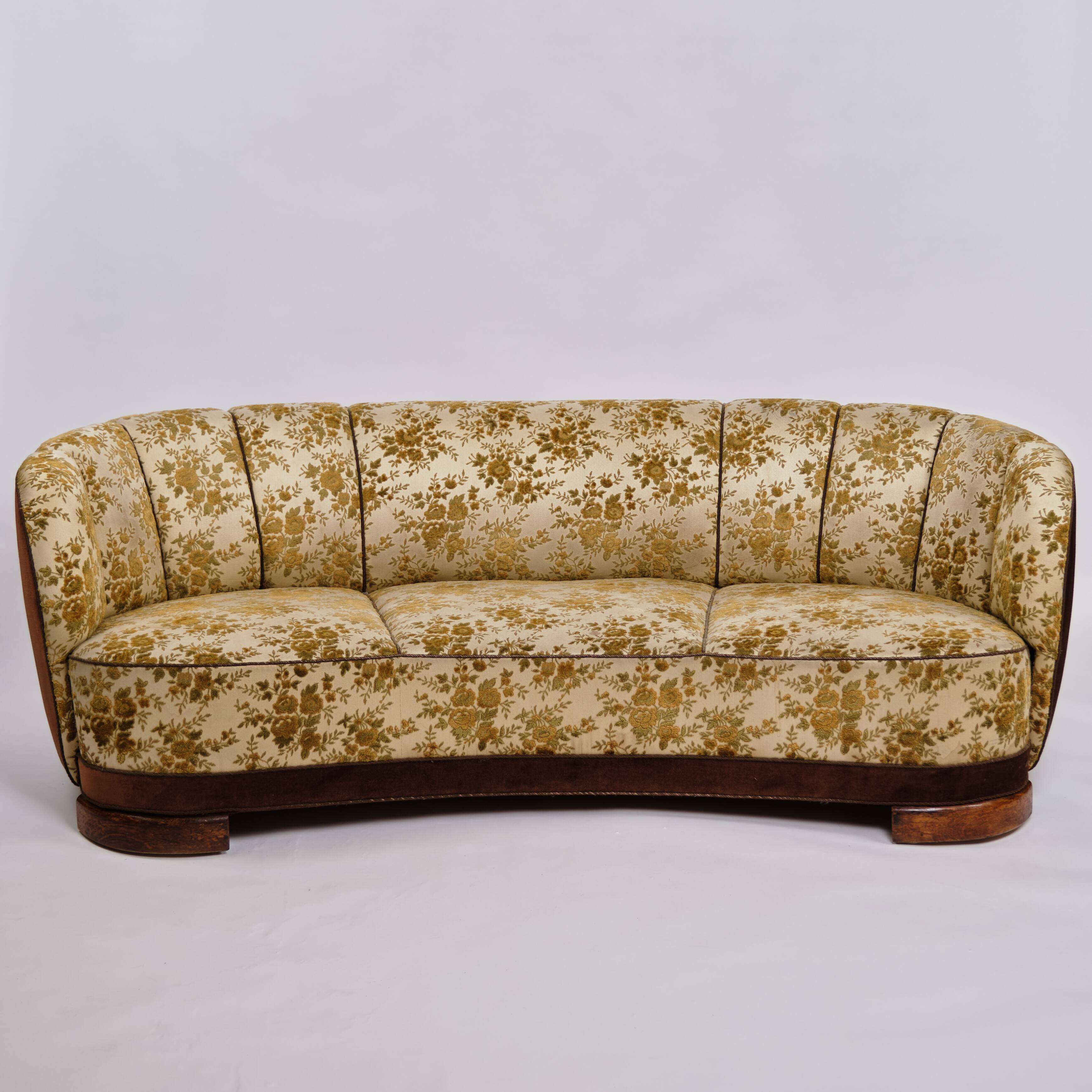 Sofa banane - housse florale - pieds en chêne - ébéniste danois - années 1930-1940