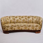 Banana sofa - floral cover - oak legs - Danish cabinet maker - 1930s-40s