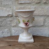Antique Italian ceramic vase in slip style with rose decoration