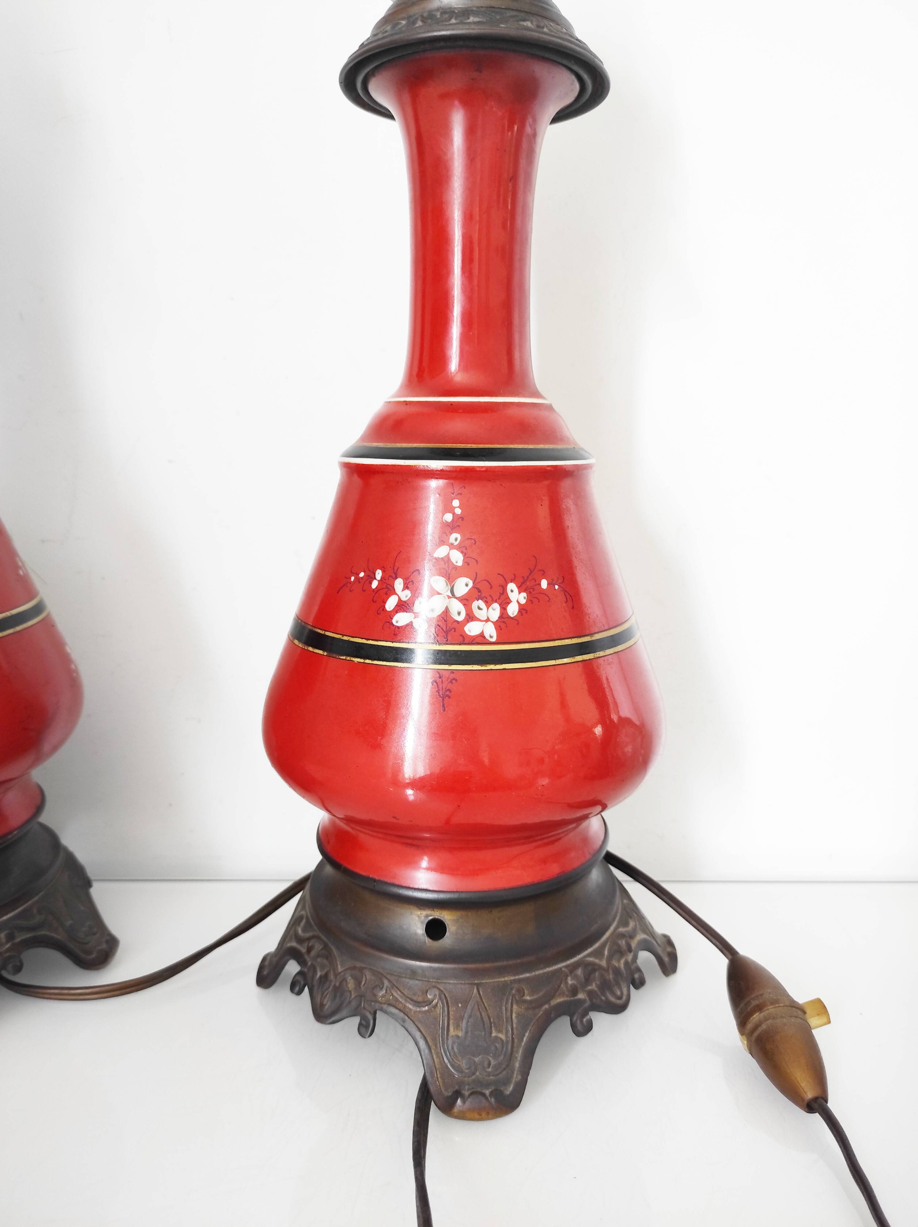 Paire de pieds de lampe rouges, 1900