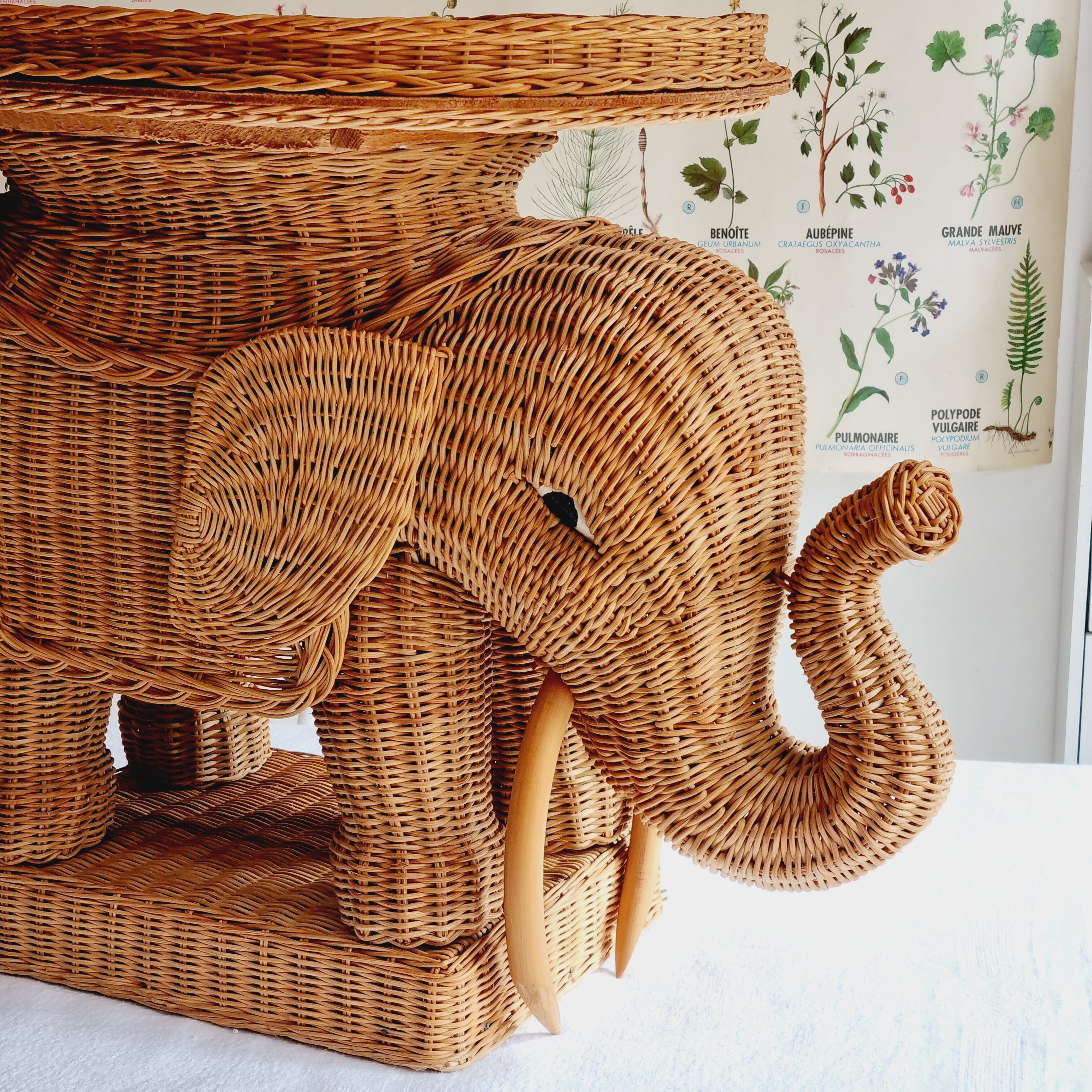 Side table or end of elephant sofa in wicker and rattan 70'