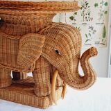 Side table or end of elephant sofa in wicker and rattan 70'