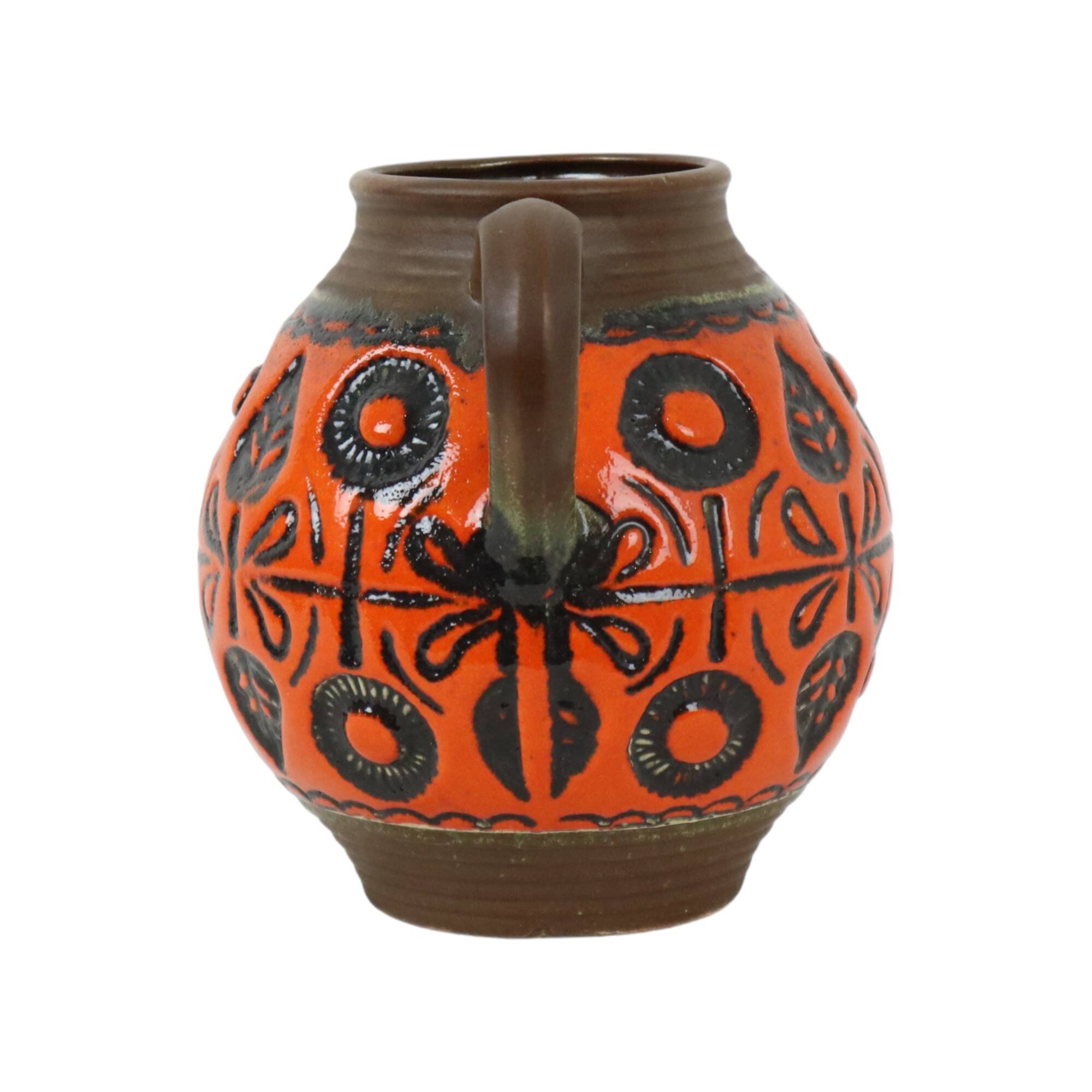 Vase convexe orange rare en poterie d'Allemagne de l'Ouest Wekara 1850-18