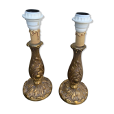 Pair of table lamps in chiseled brass vintage foliage pattern