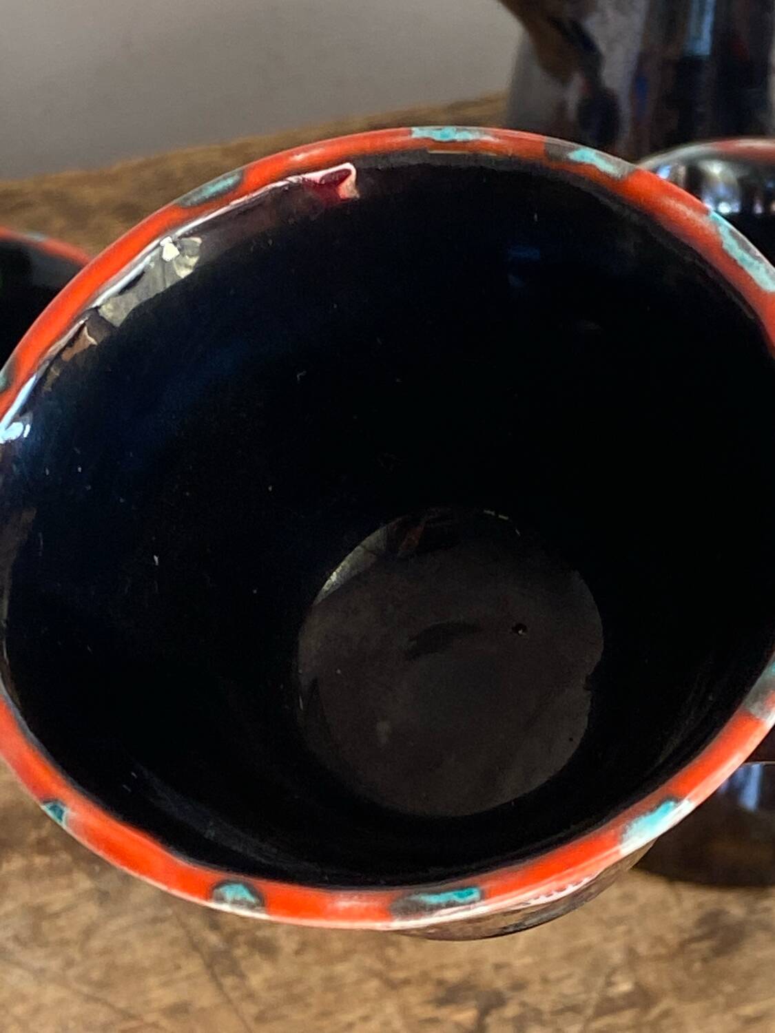 Pitchers and cups, iridescent ceramic, Vallauris