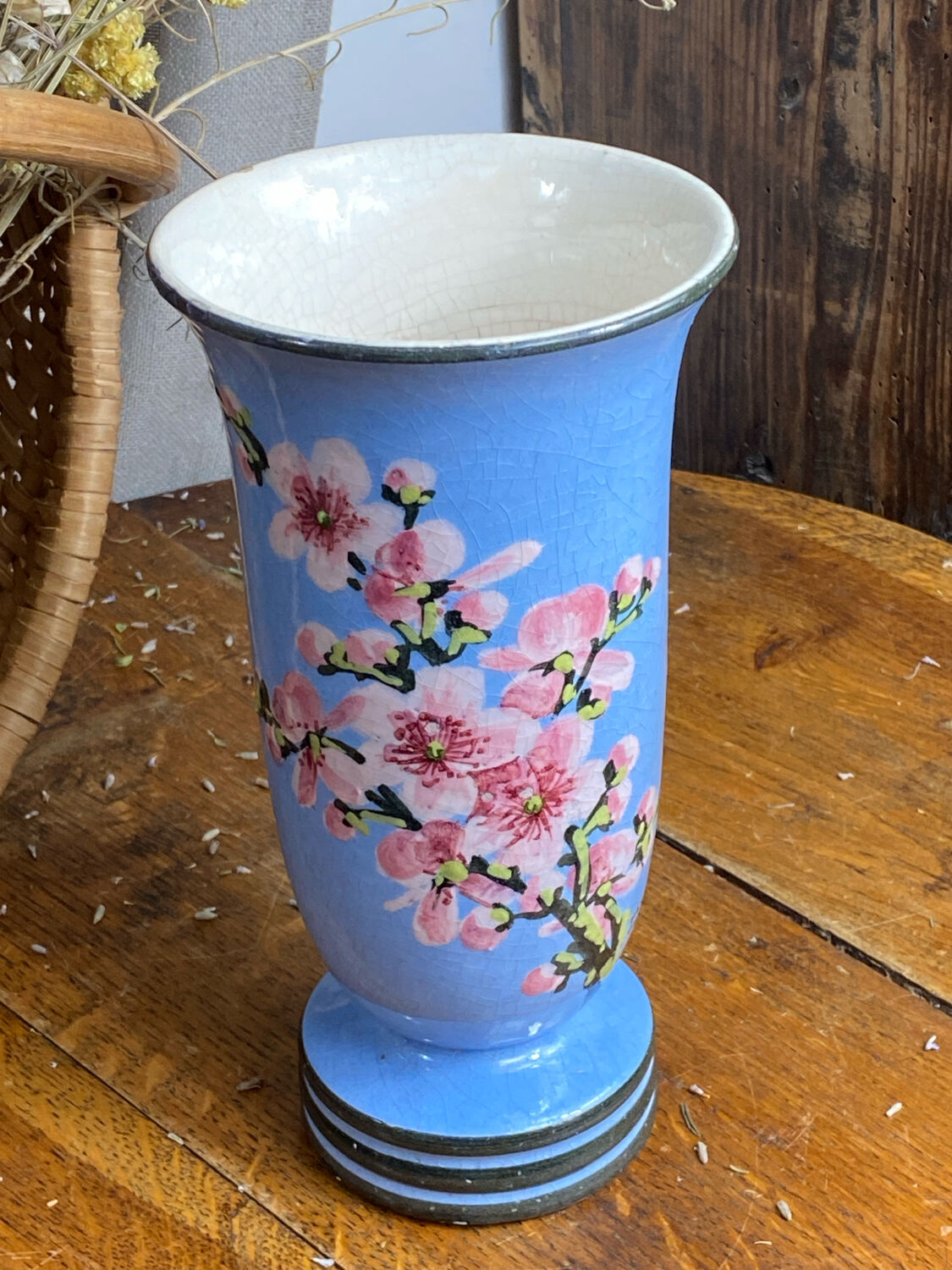 Ceramic vase, cherry blossom decoration, Pardi Vallauris