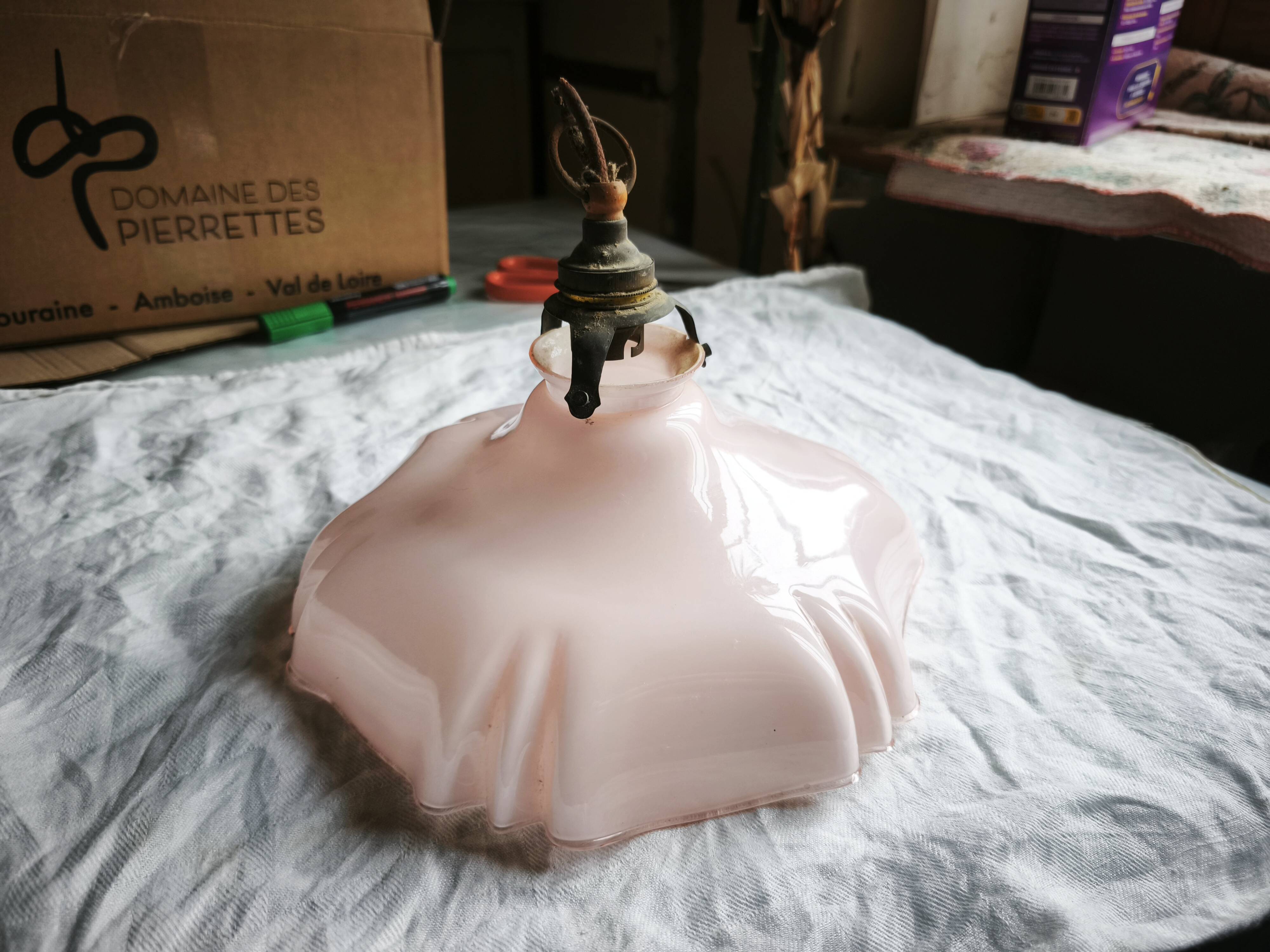 pink glass light fixture